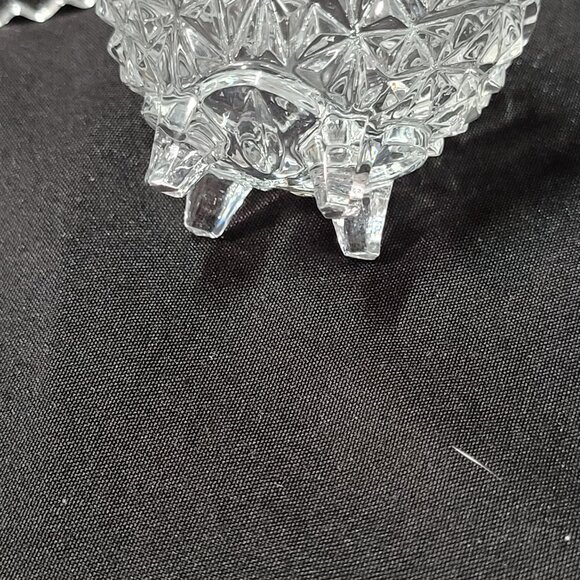 Hofbauer Byrdes Lead Crystal Clear Cut Bird Small Round Trinket Dish Lid Germany - Picture 5 of 6
